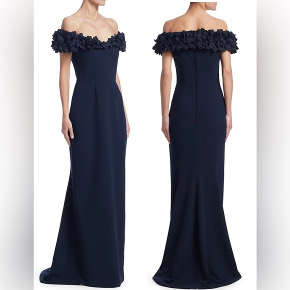 Catherine Regehr Off-The-Shoulder Floral-Applique-Neck Trumpet Gown Dress - Picture 1 of 9